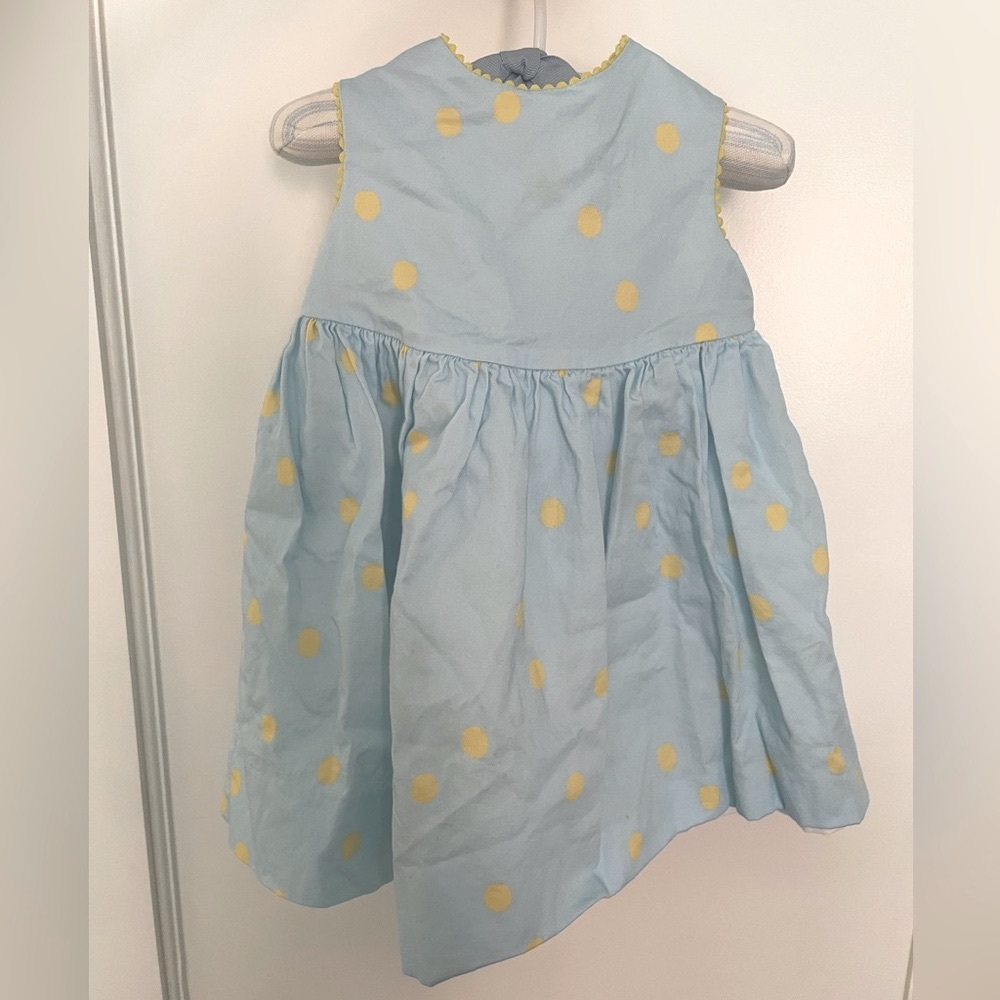 Oscar de la Renta Baby Blue and Yellow Polka Dot Dress